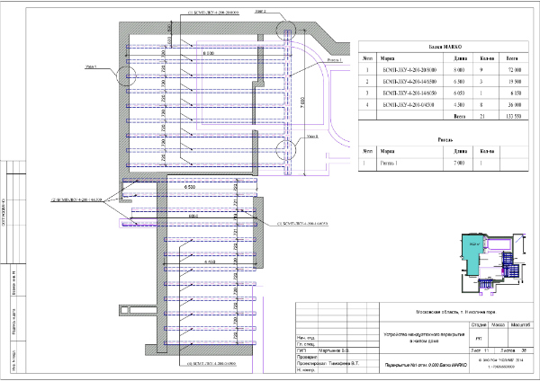 Монтажный план балок перекрытия второго этажа жилого дома